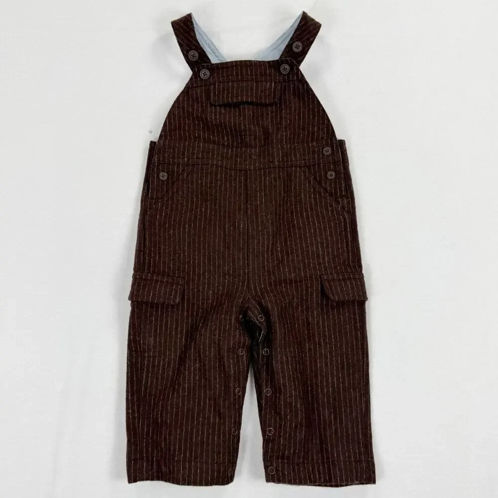 Gymboree Boy's Pinstripe Wool Blend Cargo Overalls 9-12 Months Brown